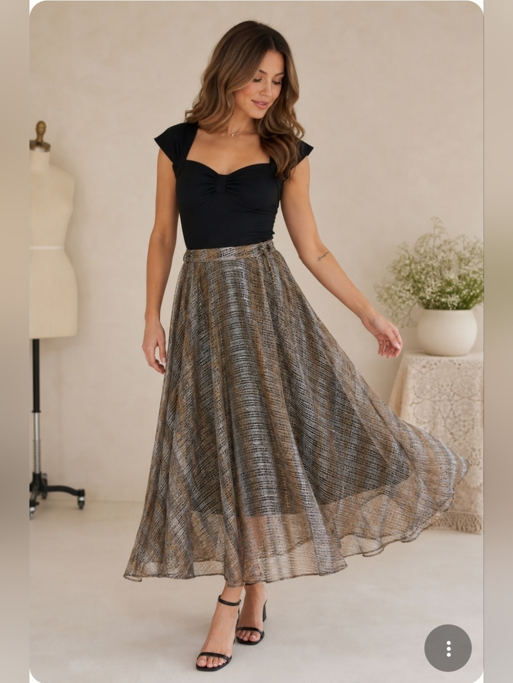 Union Made Vintage circle Skirt S9 CLASSIC OF BOSTON*GOLD OLIVE Sheer 33inL26W